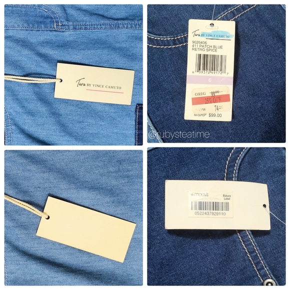 TWO BY VINCE CAMUTO Patchwork Colorblock Pencil Denim Skirt, NWT - Picture 7 of 8